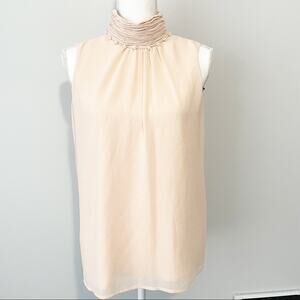 Karl Lagerfeld tan pearl sleeveless mock neck top size XS NWT classiccore